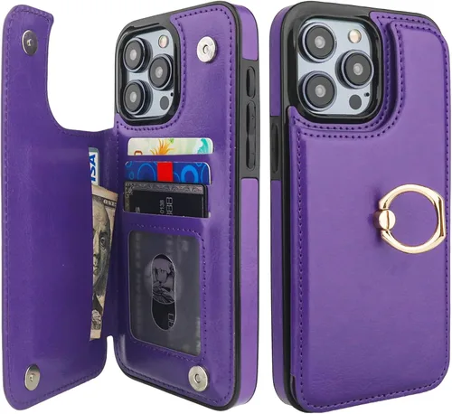 Vista 10 de ONETOP - Funda tipo cartera para iPhone 15 Pro Max con tarjetero de crédito, color negro 360° Rotation Ring Kickstand,Finger Grip,Double Magnetic
