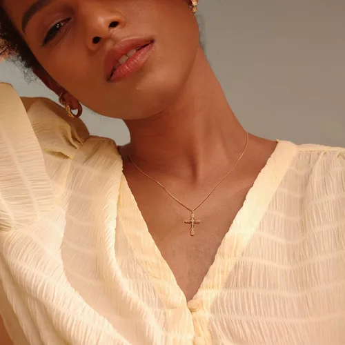 Vista 109 de Fettero - Collar con dije de cruz de fe, chapado en oro de 14 K, cadena fina, minimalista, simple, pequeña, para oración, regalo de joyería religiosa