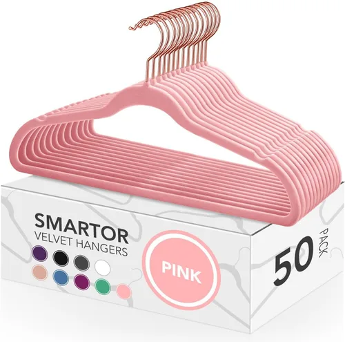 Vista 9 de Smartor Paquete de 50 perchas de terciopelo antideslizantes con gancho de oro rosa, perchas de terciopelo resistente para ropa de adultos, abrigos
