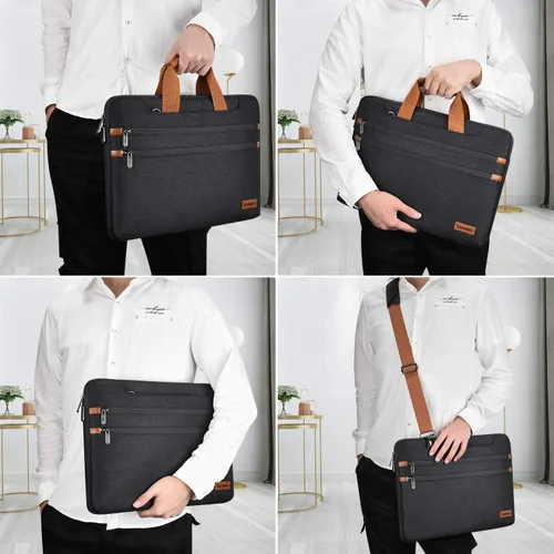 Vista 7 de LONMEN Funda para laptop de 15-15.6 pulgadas, protección de 360 grados, con correa ajustable para el hombro y correa de equipaje, bolsa resistente