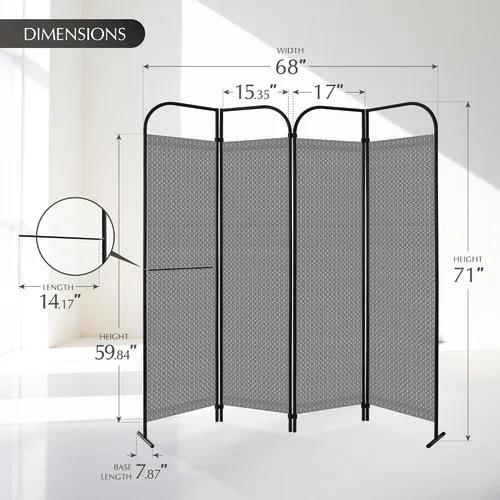 Vista 6 de DECOLAB Divisor de habitación de 4 paneles, panel de división plegable de 68 x 71 pulgadas Jazz Pantalla decorativa espacial. Para el hogar