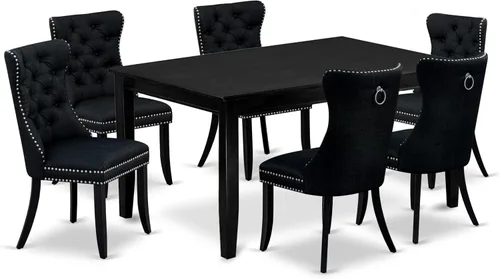 Vista 14 de East West Furniture DUDA7-BLK-12 - Juego de mesa y sillas de cocina de 7 piezas, consta de una mesa de comedor rectangular y 6 sillas Parson
