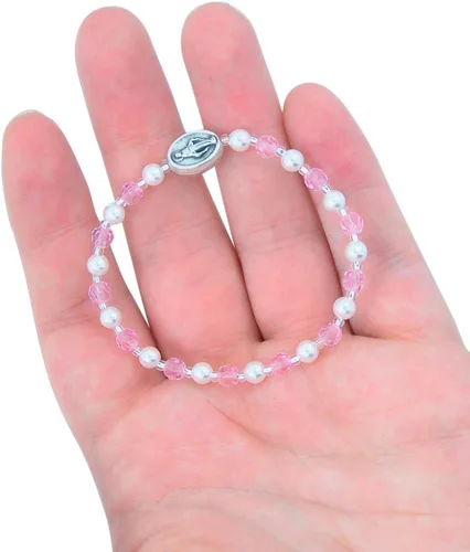 Vista 2 de Pulsera de cuentas rosas de los ángeles de Dios, 5 1/2 pulgadas, Plástico