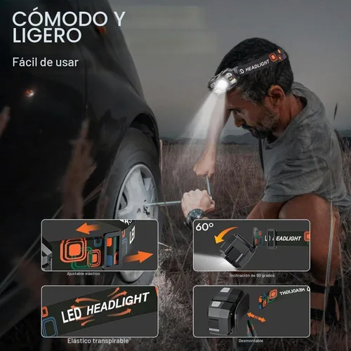 Vista 3 de KunHe Paquete de 10 faros delanteros LED recargables con sensor de movimiento, 10 modos para equipo de campamento al aire libre, senderismo, pesca