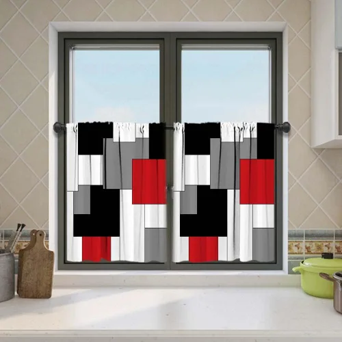 Vista 10 de MCALK Cortinas opacas azules para cocina, cenefas para ventanas, arte abstracto moderno para sala de estar (juego de niveles de 36 pulgadas)