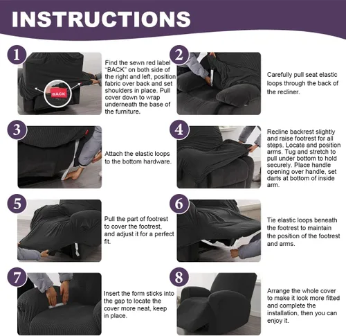 Vista 7 de MeilleMaison Funda elástica para silla reclinable, funda para sofá de 1 pieza con parte inferior elástica, lavable, protector de muebles Negro