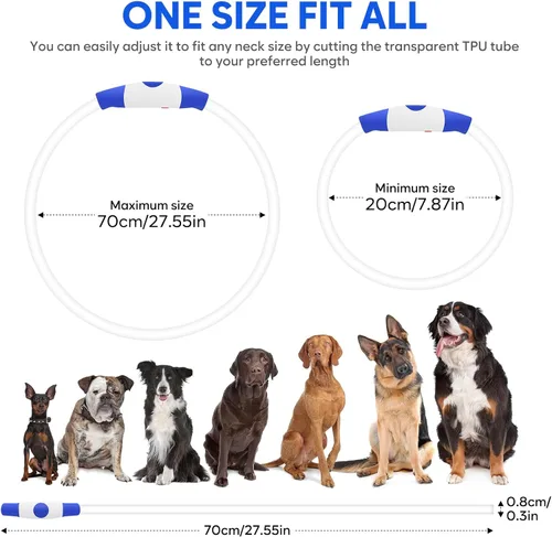 Vista 4 de HIGO Collar de perro con luz LED, recargable por USB, que brilla en la oscuridad, collar de seguridad para mascotas cortable de TPU para pasear Azul
