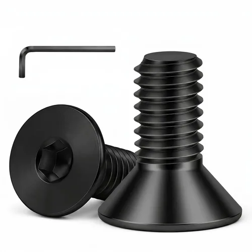 Vista 12 de Tornillos avellanados de cabeza plana de 1/4-20 x 1, acero inoxidable 18-8 (304), totalmente roscado, acabado negro, llave hexagonal incluida, 50