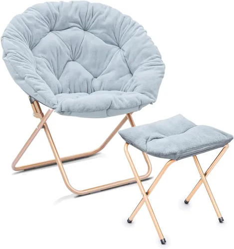 Vista 15 de Cómoda silla con platillo, silla de sala de estar, silla plegable acolchada suave de piel sintética, silla de luna cómoda para sala de estar