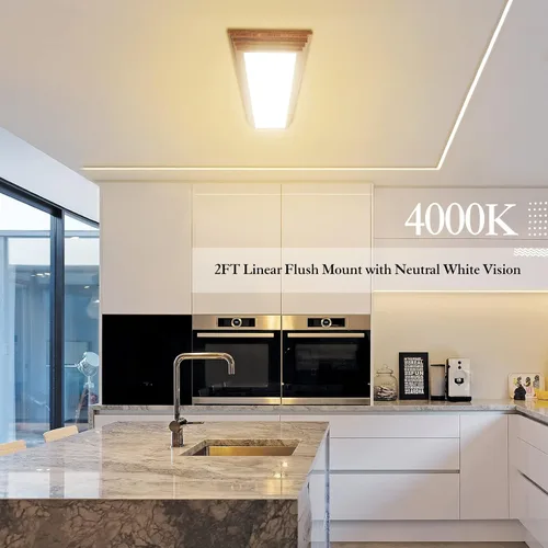 Vista 4 de FAITHSAIL - Lámpara LED de 2 pies con CCT seleccionable de 3000K/4000K/5000K, regulable, lámpara LED lineal de 2 pies con aspecto de madera, 30W