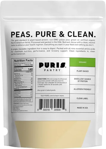 Vista 2 de PURIS Proteína orgánica de guisante en polvo – Proteína vegana orgánica USDA 0.95 oz de proteína vegetal por porción Sin gluten sin OMG
