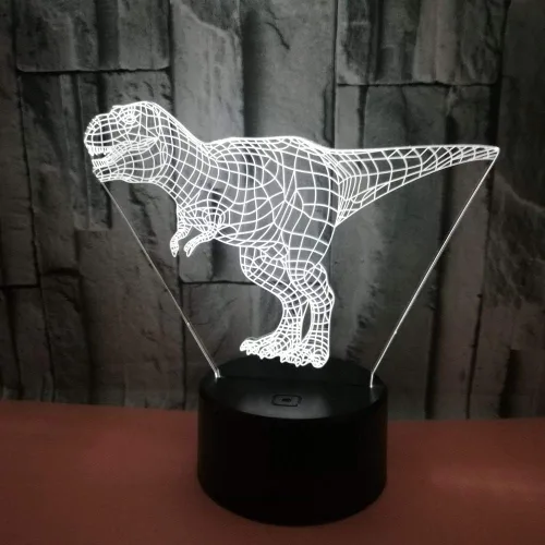 Vista 5 de Wiscky - Lámpara de escritorio con luz nocturna 3D de dinosaurio, 7 colores con ilusión óptica de control táctil, con base acrílica plana y ABS