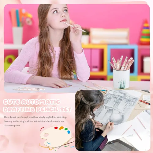 Vista 4 de Breling - Juego de 30 lápices mecánicos Kawaii Peach de regalo, 12 lápices mecánicos japoneses, 6 lindos borradores de melocotón, 12 tubos