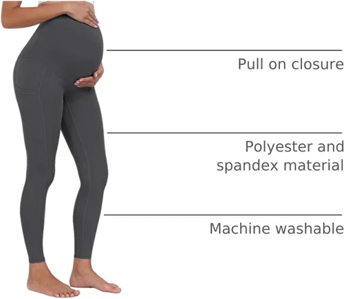 Vista 21 de WHOUARE Leggings de maternidad sobre el vientre con bolsillos para mujer, cintura alta, entrenamiento, pantalones de yoga
