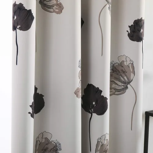 Vista 4 de Taisier Home - Cortinas de oscurecimiento para ventana, de ojales, diseño de pintura tradicional china de tinta con hojas estilizadas y flores, obra
