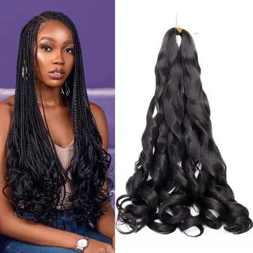 Vista 14 de Paquete de 8 paquetes de cabello trenzado francés, 18 pulgadas, cabello de ganchillo en espiral ondulado suelto para mujeres negras, preestirado