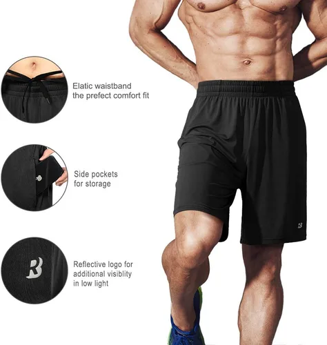 Vista 4 de Roadbox Pantalones cortos de entrenamiento para hombre, atléticos, gimnasio, correr, baloncesto, 7 pulgadas, con bolsillo, para deportes de fitness
