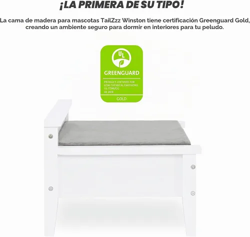 Vista 4 de Cama de madera para perro con colchón resistente al agua, cama elevada para mascotas pequeña a mediana con colchón calmante para mascotas