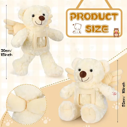 Vista 3 de Leyndo Oso de recuerdo de ángel de 12 pulgadas con grabador, juguete de peluche suave con un marco de fotos para baby shower, fiesta de cumpleaños