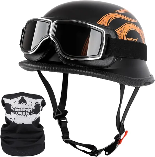 Vista 11 de Casco de motocicleta de estilo alemán, aprobado por DOT, para adultos, hombres y mujeres, casco de media carcasa con gafas, para bicicleta de calle
