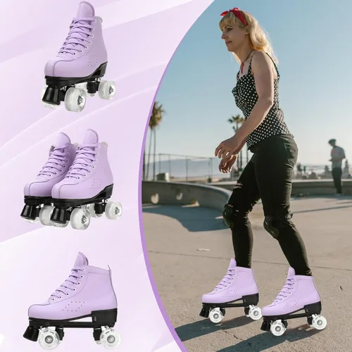 Vista 7 de YYW Patines clásicos de doble fila para mujeres y niñas, patines de ruedas de piel sintética de alta calidad, para interiores y exteriores