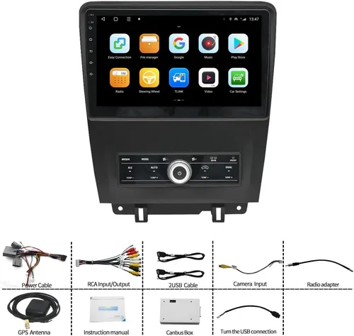 Vista 7 de Android 12 estéreo para Ford Mustang (2010-2014) Manual AC, pantalla IPS de 10 pulgadas 2G+32G Carplay inalámbrico incorporado/Android Auto Cámara