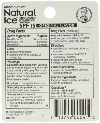 Vista 2 de Mentholatum Natural Ice - Protector solar de labios medicado, 0.16 onzas (paquete de 12)