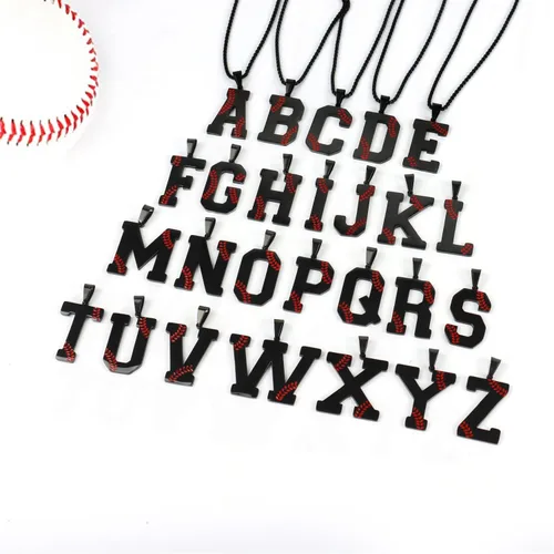 Vista 6 de Collar con inicial de béisbol para niños y hombres, collares de letra A-Z, cadena de acero inoxidable con accesorios, dije deportivo, regalo