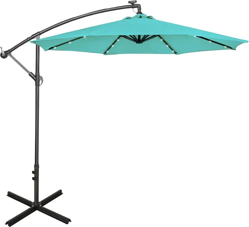 Vista 16 de WO Home Furniture Patio LED Umbrella 10ft Cantilever, Stand, Base Kits Verde oscuro