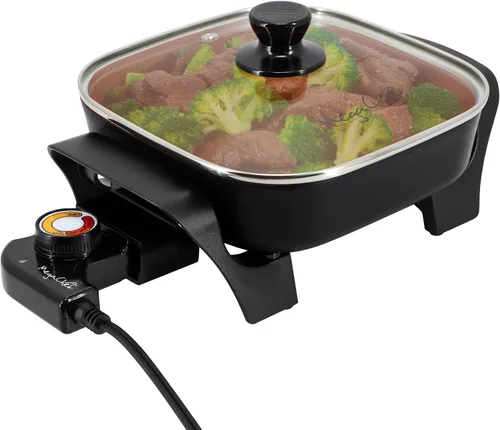 Vista 10 de MegaChef Parrilla eléctrica con revestimiento antiadherente de cobre, control de temperatura ajustable y bandeja de goteo, versátil electrodoméstico