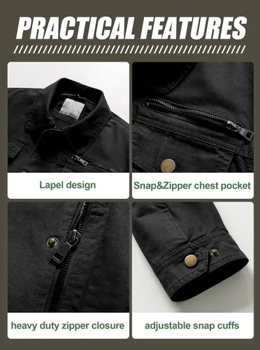 Vista 5 de Pursky Chaqueta de lona de algodón militar casual para hombre con capucha desmontable