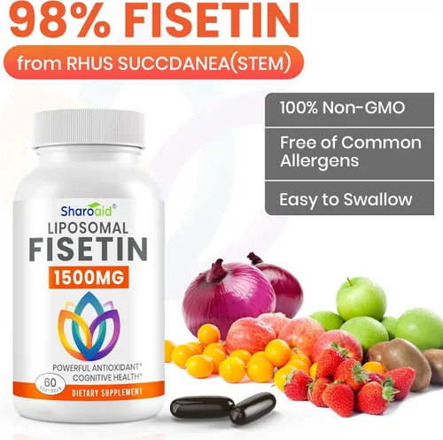 Vista 5 de Suplementos de fisetina de 1500 mg, potente absorción con entrega liposomal, 98% de fisetina pura, antioxidante de polifenol para un envejecimiento