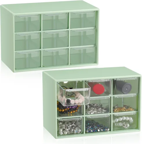 Vista 16 de Wenqik 2 Piezas Mini Cajones de Almacenamiento Organizador de Caja de Herramientas para Maestros con 9 Cajones Transparentes Pequeño Organizador
