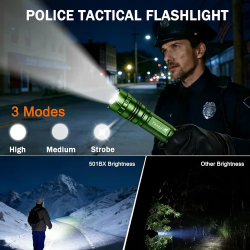 Vista 2 de Rechargeable Tactical Flashlight with Duty Belt Holster, 1000 High Lumens Police Flashlight with Holster, 3 Modes and Hidden C Port, Law Enforcement