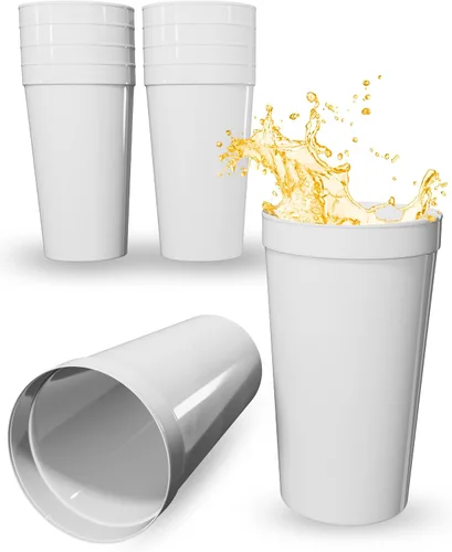 Vista 78 de PartyPrints Paquete de 100 vasos de plástico en blanco reutilizables de 10 a 12 onzas, vasos de estadio a granel, sin BPA, aptos para lavavajillas