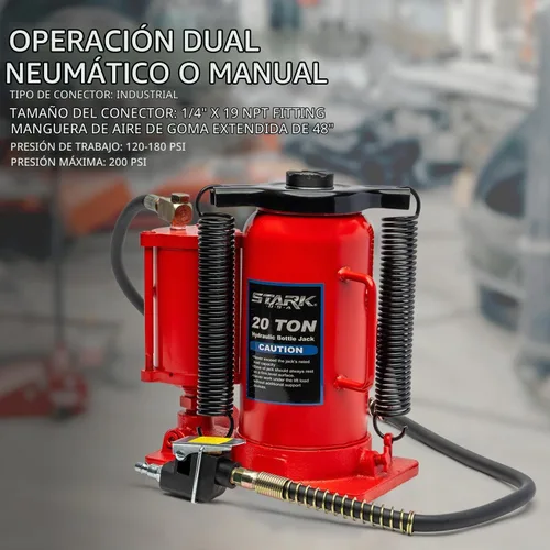 Vista 3 de Stark USA Gato hidráulico para botella de aire de 20 toneladas (40,000 libras), neumático y manual de perfil bajo con asa de transporte, elevación