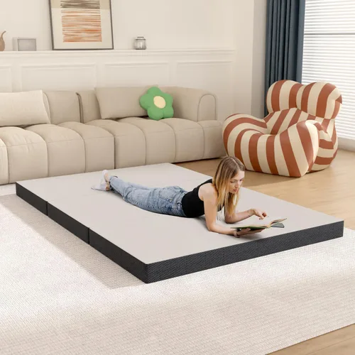 Vista 7 de Colchón plegable Queen de 4 pulgadas, colchón triple con certificado CertiPUR-US, colchón plegable con funda transpirable y lavable, colchón