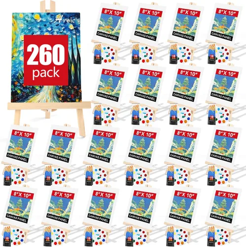 Vista 9 de AROIC - Juego de pintura profesional de 156 piezas, 12 caballetes de madera, 120 pinceles