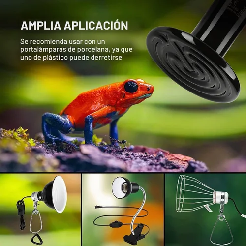 Vista 7 de HealSmart - Lámpara de calor para reptiles de 100 W, paquete de 2 unidades, emisor de calor de cerámica, sin emisión de luz, bombillas de calor