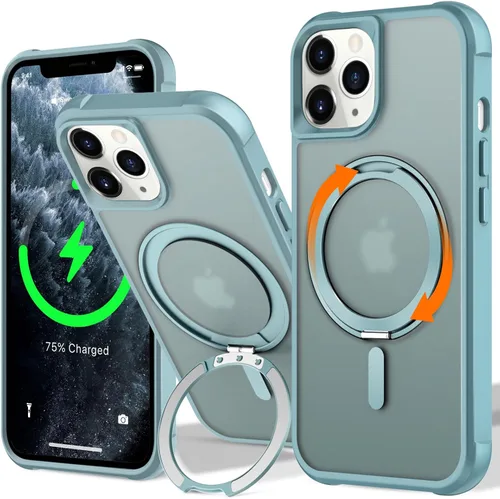 Vista 108 de UMIONE - Funda con diseño de anillo magnético giratorio de 360° para iPhone 11, soporte de bucle invisible integrado, compatible con Magsafe, funda