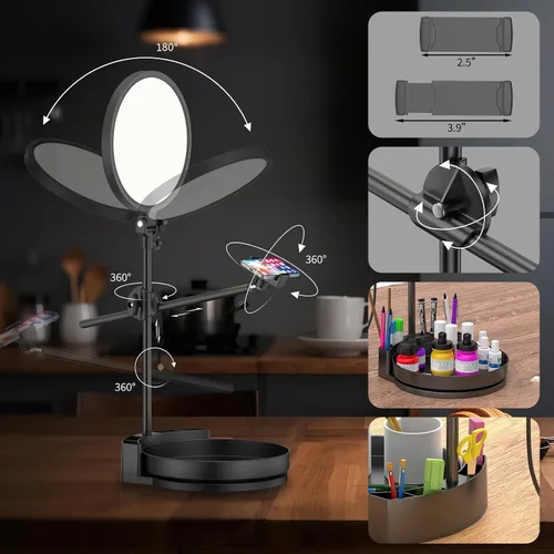 Vista 7 de Iluminación de zoom brillante para computadora, iluminación de escritorio ajustable para videollamadas, anillo de luz de pantalla completa regulable