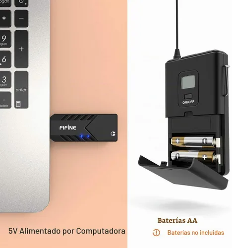 Vista 4 de FIFINE Micrófonos inalámbricos para computadora, sistema de micrófono inalámbrico USB para PC y Mac, sistema de auriculares UHF con receptor USB
