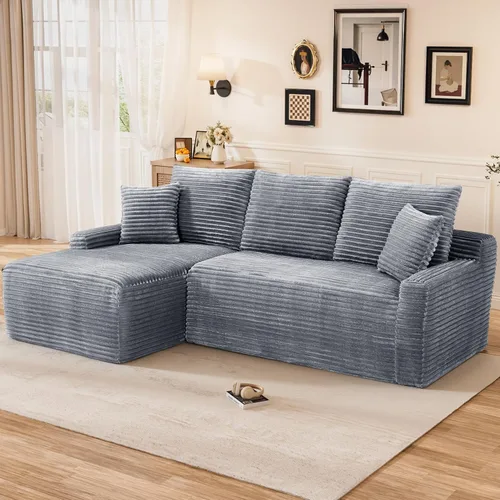 Vista 10 de Sofá modular sin hueso de 95 pulgadas, en forma de L con diván, tapicería de pana suave, asiento profundo, moderno y cómodo sofá para sala de estar