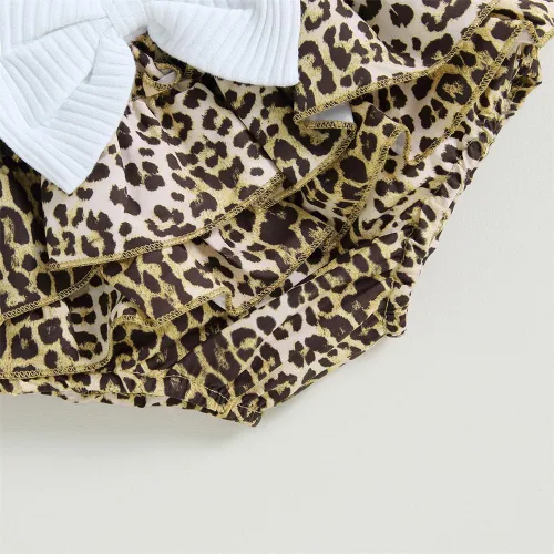 Vista 8 de Conjunto de 2 piezas para bebé recién nacida con estampado de leopardo, camiseta sin mangas con estampado de corazón+pantalones cortos tutú