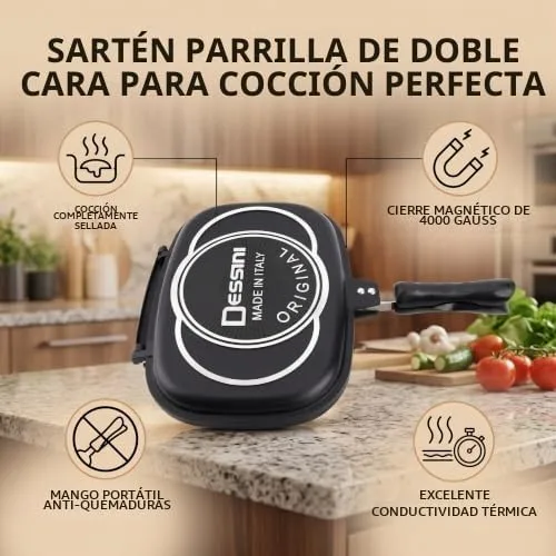Vista 7 de CHICIRIS Sartén de doble cara, sartén de aluminio para cocina, parrilla doble multiusos para tortilla de huevo, sándwich, carne, barbacoa, panini