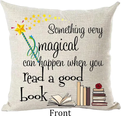 Vista 2 de Ramirar Funda de almohada decorativa con texto en inglés "Something Very Magical Can Happen When You Read A Good Book Star Decorativa", funda