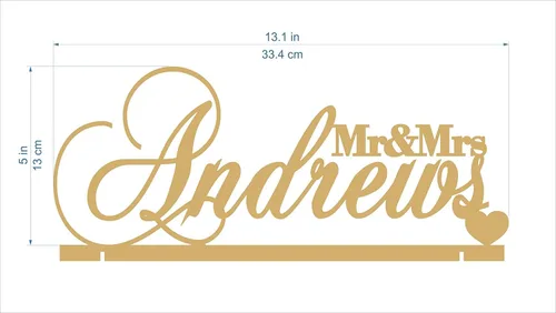 Vista 5 de Letrero personalizado de mesa de boda con corazón con apellido personalizado, centro de mesa de novia independiente acrílico o madera, 13.1 x 5