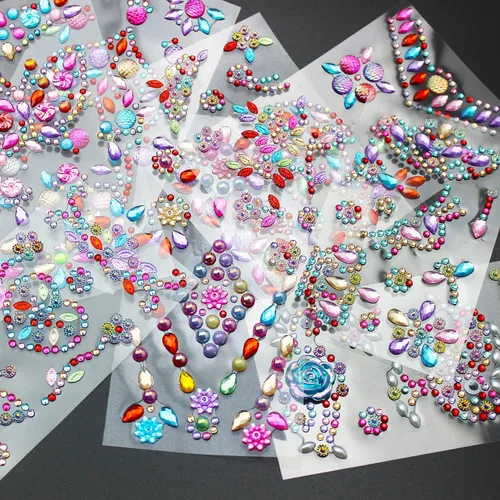 Vista 2 de 14 hojas de calcomanías de diamantes de imitación, joyas y gemas autoadhesivas para manualidades, álbumes de recortes, multicolor, acrílico