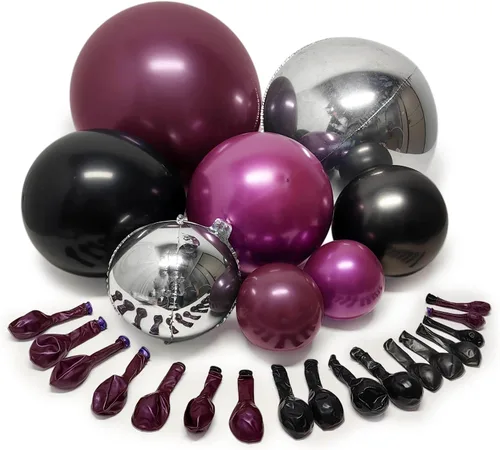 Vista 3 de Black Purple Balloon Arch Double Stuffed Purple Silver Foil Balloon Kit