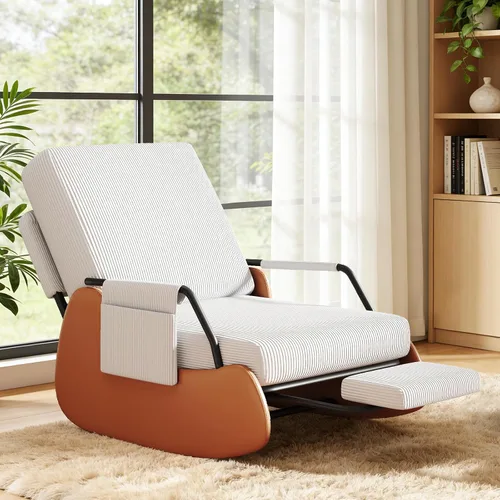Vista 10 de Furniliving Moderna mecedora, silla mecedora tapizada para guardería con reposapiés reclinable ajustable y retráctil, cómoda silla de descanso